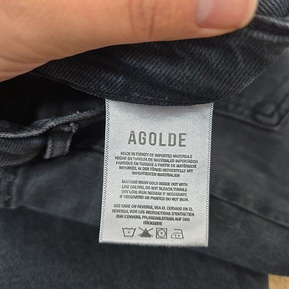 AGOLDE Toni Mid Rise Straight Jean‎ in Feral Washed Black Raw Hem Womens Size 26 - Picture 4 of 12